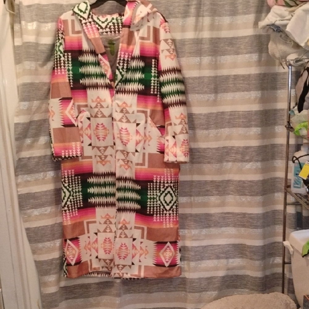 Geometric Patterned Hooded Coat - image 1